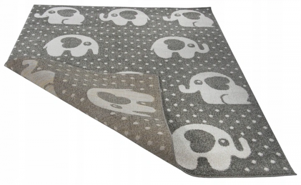 Modernus vaikiškas dramblių kilimas 120x170 pilkos spalvos