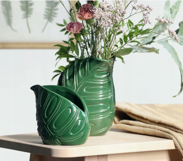 Dekoratyvinė vaza gėlėms MONSTERA žalia