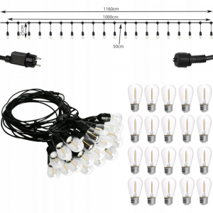 LAUKO GIRLIANDA 10 METRŲ 20 LED E27 LEMPUČIŲ